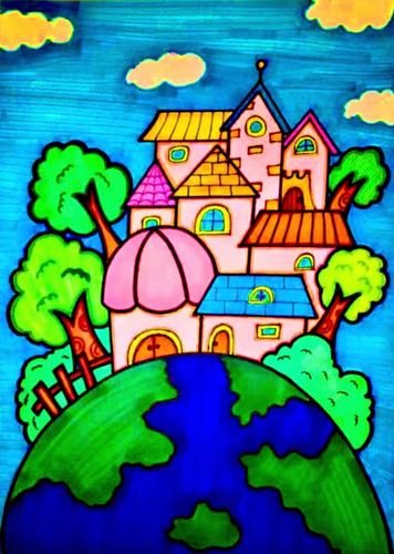 美丽的家园儿童画 美丽的家园儿童画三级
