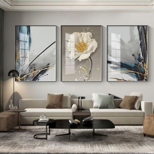 轻奢客厅装饰画现代简约大气沙发背景墙挂画卧室抽象花卉三联壁画客厅