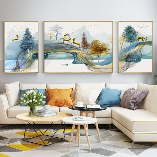 客厅沙发墙三幅装饰画 沙发背景墙三幅画