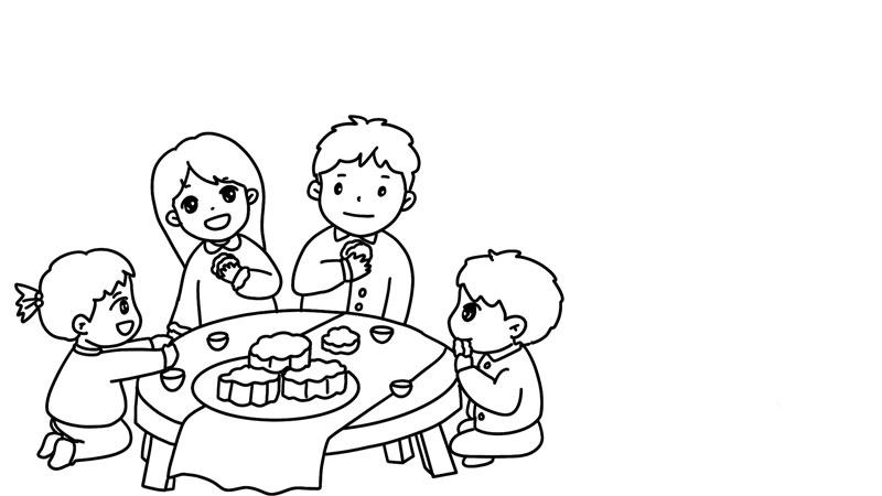 一家人吃月饼的简笔画