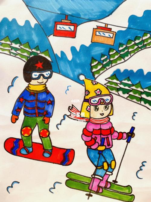 滑雪画画图片儿童画 滑雪画画图片儿童画立体