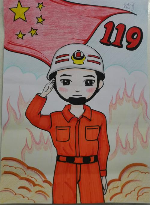 消防员图片儿童画手抄报