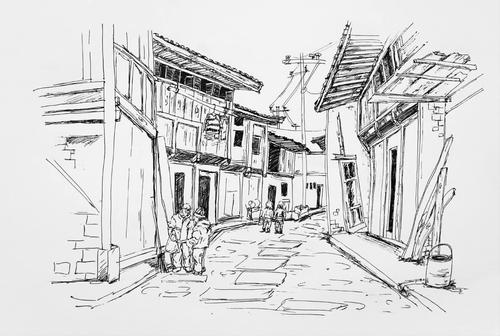 古代街道简笔画 简单图片