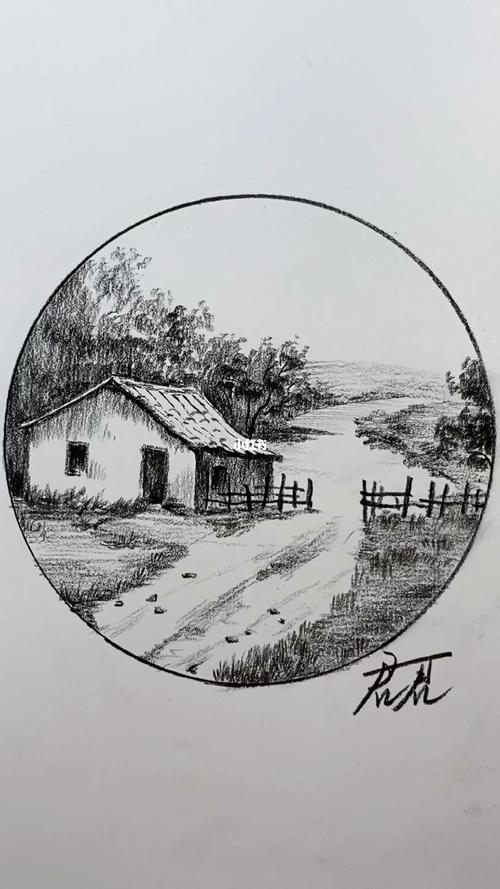 风景画 农村 铅笔画图片