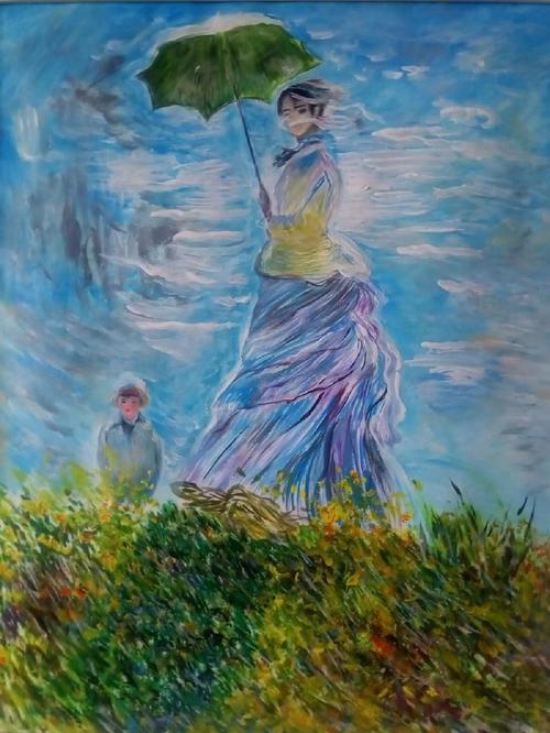 撑阳伞的女人油画 撑阳伞的女人油画高清