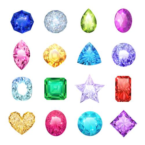 红宝石,钻石,蓝宝石,矢量,插画12款彩色宝石贴纸矢量素材宝石简笔画