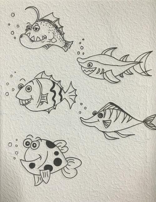 简笔画鱼海底世界