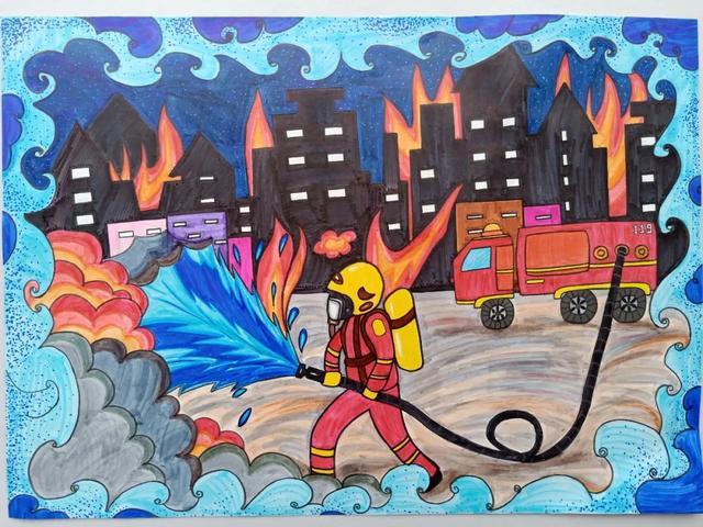 一二年级消防绘画简单图片