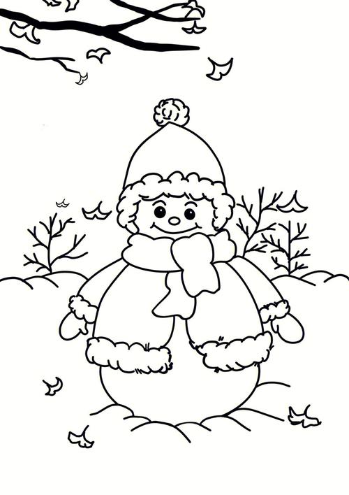 冬天图画儿童画雪人 冬天绘画雪人