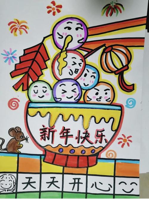绘画作品展春节用画笔记录欢乐气氛春节简笔画送给你春节的图片儿童画