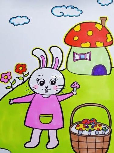 小白兔采蘑菇简笔画 小白兔采蘑菇简笔画带颜色