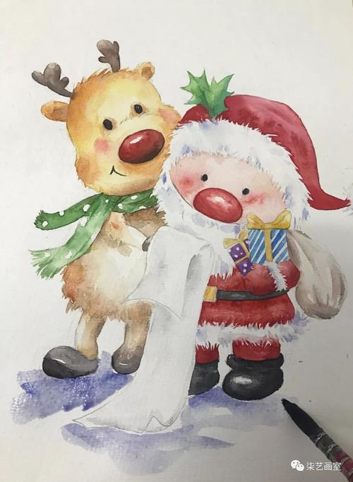 圣诞老人水彩画 圣诞老人水彩画图片