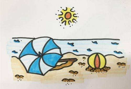 大海沙滩简笔画彩色图片