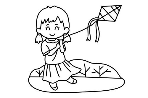 放风筝的小女孩简笔画 放风筝的小女孩简笔画可爱