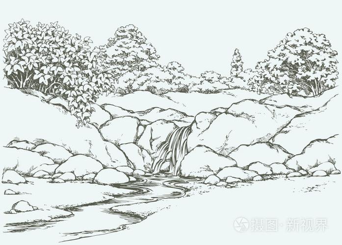 溪水简笔画