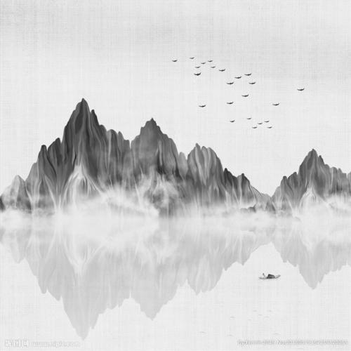 黑白风景画简单 山水图片