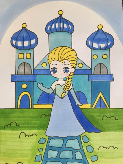 公主涂色画打印城堡图片