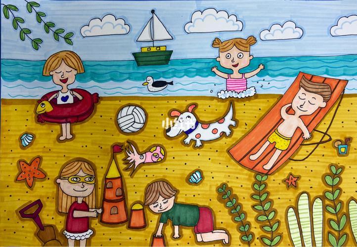 海边简笔画图片儿童画