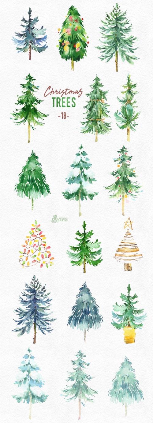 圣诞树水彩画图片 水彩圣诞树的画法
