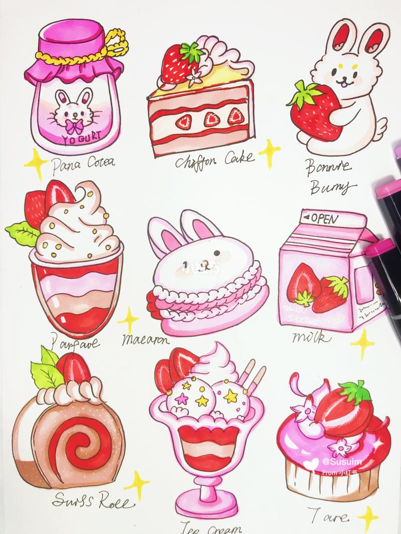 九宫格简笔画甜品图片