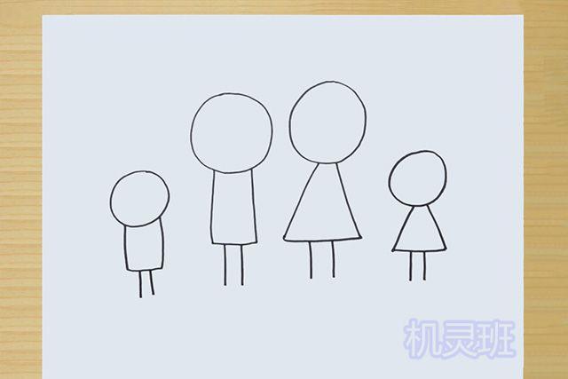 一家人简笔画四口之家 一个爸爸一个妈妈两个女儿