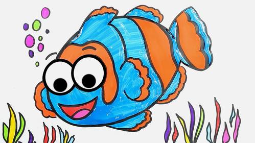 鱼的简笔画彩色海草图片
