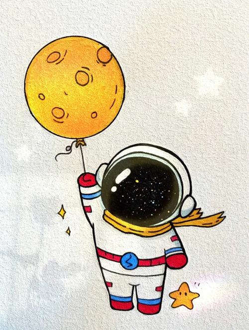 宇航员登月简笔画彩色图片