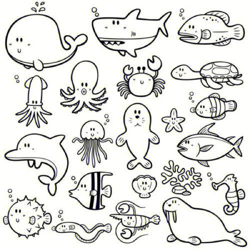 海洋生物简笔画 海洋生物简笔画图片大全彩色