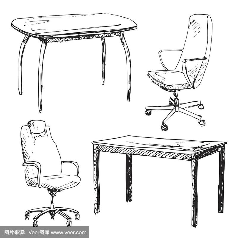 简笔画桌子和椅子图片 在不同的方向