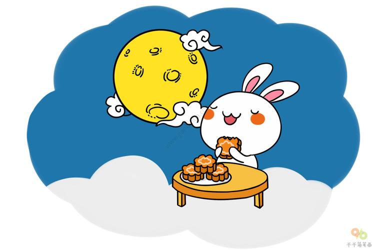 赏月吃月饼简笔画
