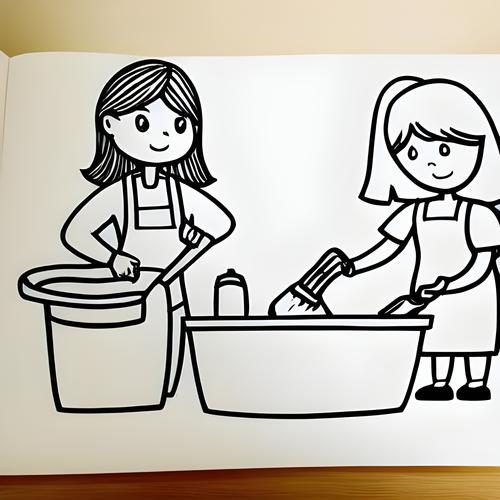 儿童做家务简笔画图片大全 洗碗简笔画一步一步