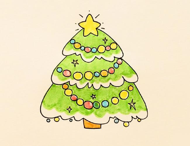 圣诞树彩色简笔画 圣诞树简笔画彩色步骤