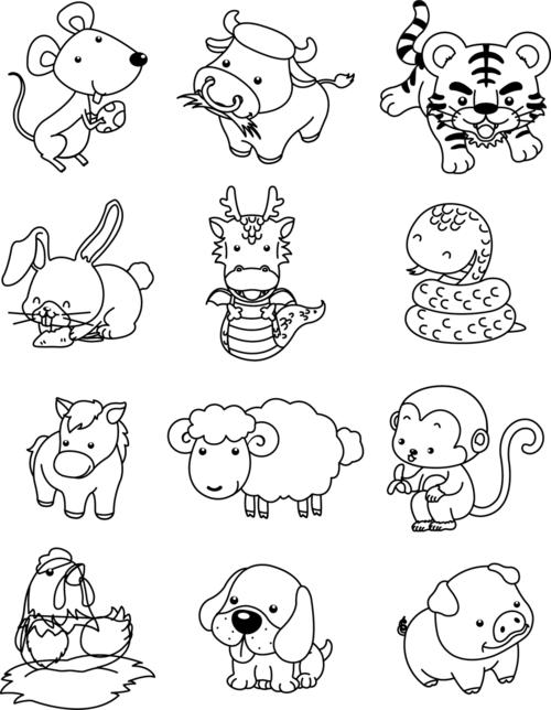 12生肖动物简笔画图片 12生肖动物简笔画图片大全彩色
