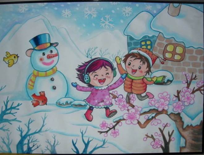 冬天的风景图片儿童画