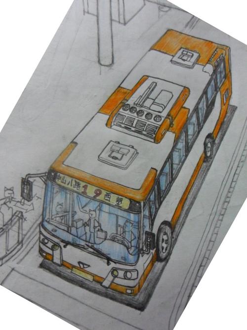 公交车线描画图片