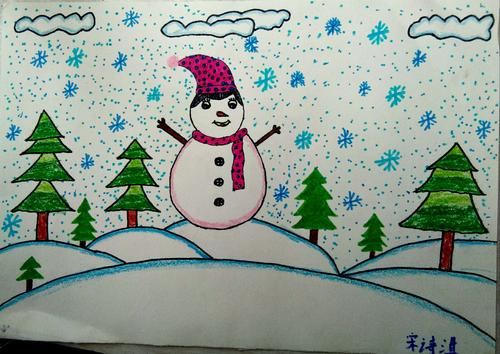 美丽的雪景幼儿绘画图片