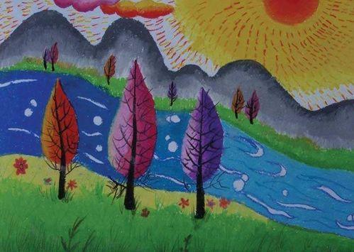 儿童画山水风景画图片