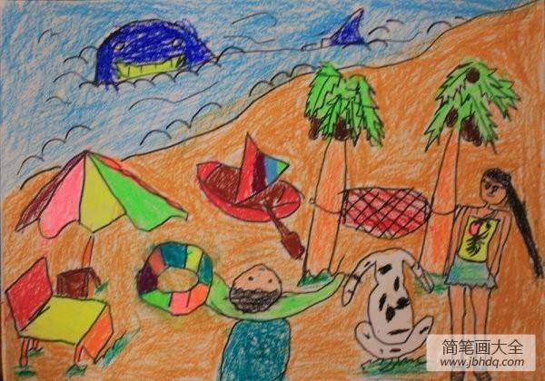 儿童海边沙滩简笔画彩色 儿童沙滩怎么画