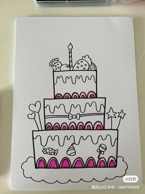 蛋糕简笔画彩色 生日蛋糕简笔画彩色