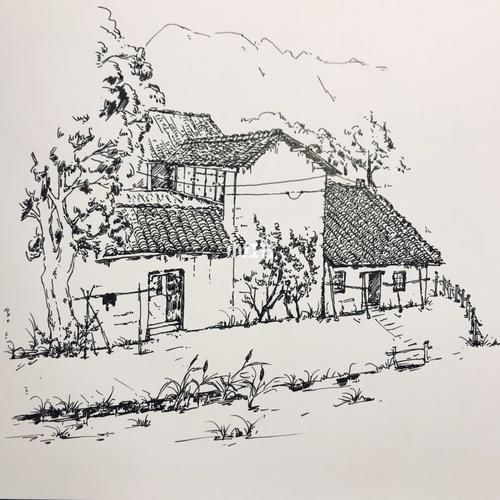素描简单房子图片