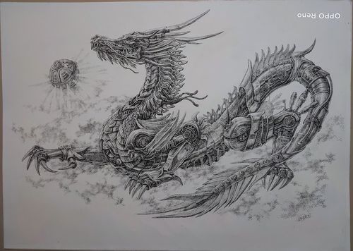 中国龙的素描铅笔画图片