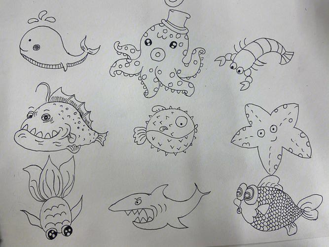 海洋动物简笔画图片大全 海洋动物简笔画图片大全彩色可爱