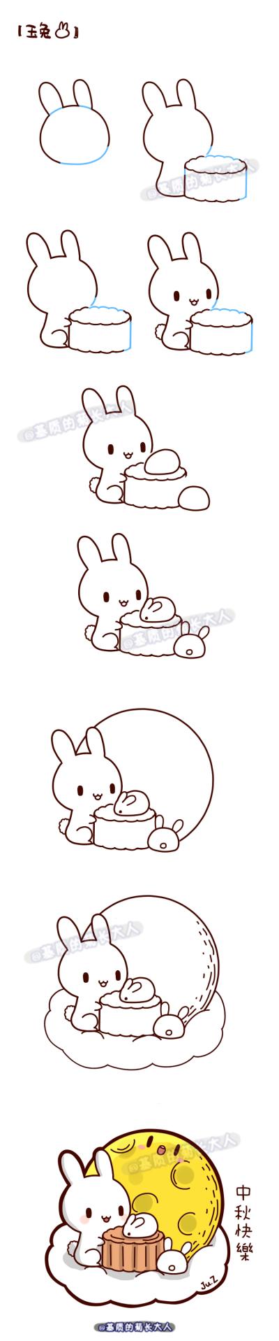 兔子吃月饼简笔画 兔子吃月饼简笔画左右画