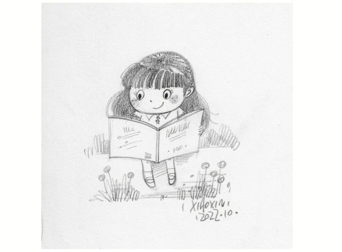 小女孩看书的简笔画