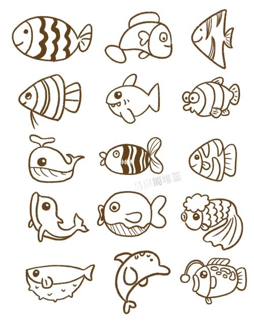 100种可爱简笔画 画鱼图片