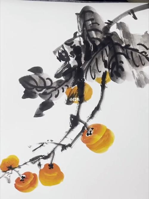 国画柿子树叶的画法图片
