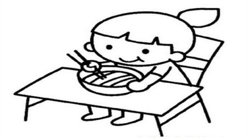 小女孩吃饭简笔画