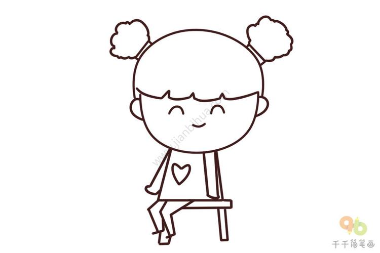 坐着的小女孩简笔画可爱