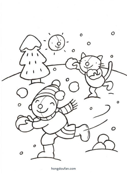 打雪仗简笔画 小朋友打雪仗简笔画