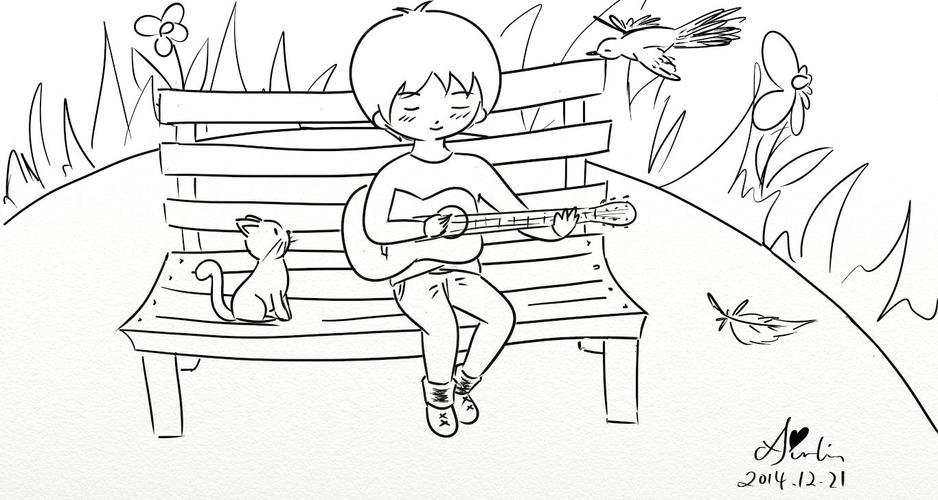 弹吉他小人简笔画图片